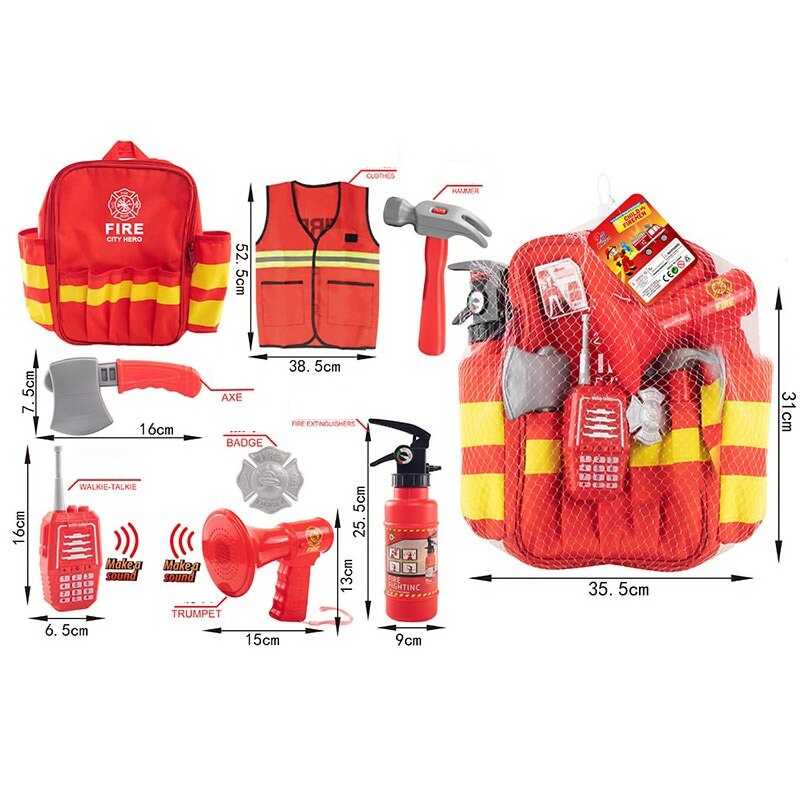 Набір пожежника 12 F 3 (30/2) а батарейках, звук, пожежний жилет, рація, пожежний вогнегасник, аксесуари в сітці