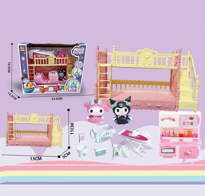 Набір героїв YQ 515 (48/2) 2 фігурки героїв, двоярусне ліжко, аксесуари, кухня, праска, прасувальна дошка, в коробці 