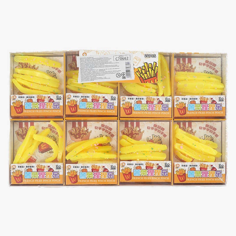 Гра антистрес C 70662 (40) ЦІНА ЗА 24 ШТУКИ В БЛОЦІ, "Картопля фрі", зелень, в коробці