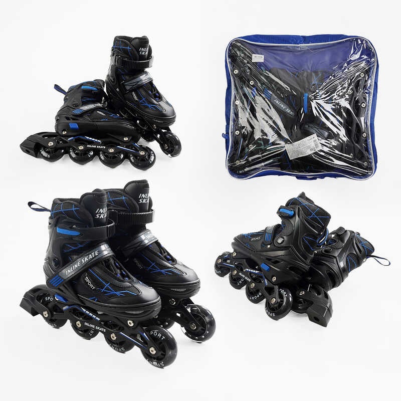 Ролики 72366-М /розмір 34-38/ колір – СИНІЙ (6) колеса PU, устілка 20-24 см, ПЕРЕДНЄ КОЛЕСО СВІТЛО, d – 6.5 см, в сумці