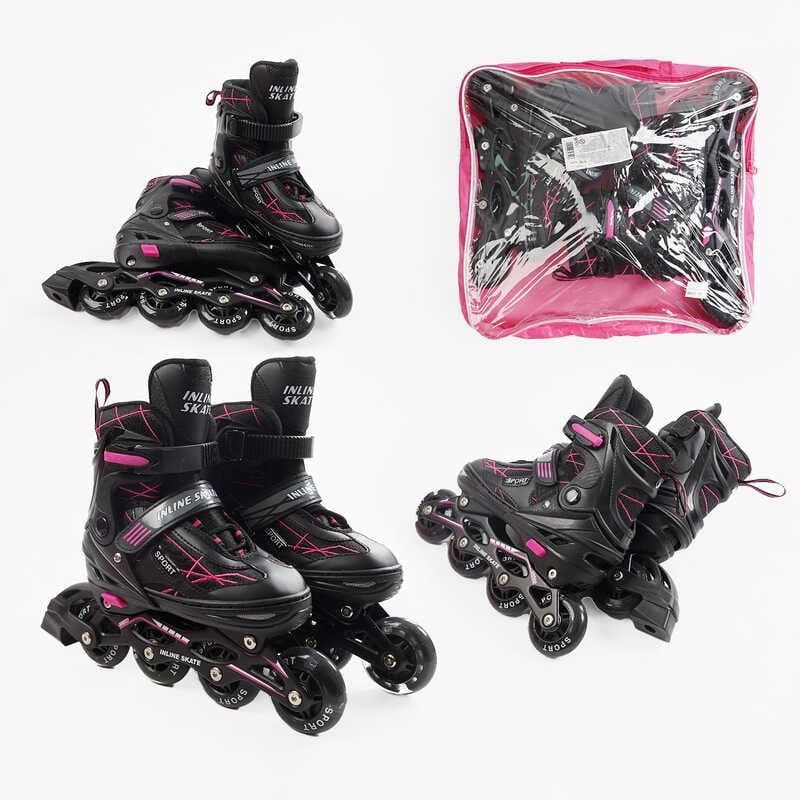 Ролики 99250-L /розмір 39-43/ колір – РОЖЕВИЙ (6) колеса PU, устілка 24-28 см, ПЕРЕДНЄ КОЛЕСО СВІТЛО, d – 6.5 см, в сумці