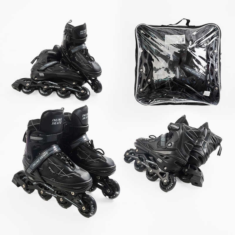 Ролики 92188-L /розмір 39-43/ колір – ЧОРНИЙ (6) колеса PU, устілка 24-28 см, ПЕРЕДНЄ КОЛЕСО СВІТЛО, d – 6.5 см, в сумці