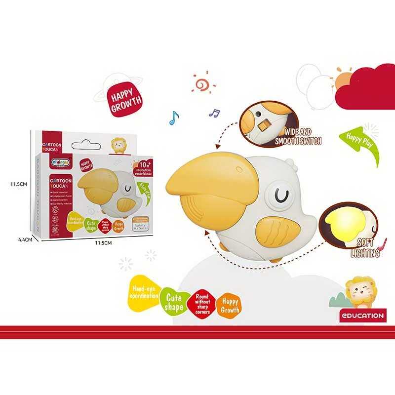 Музична іграшка 368-37 (288) "Тукан", пташка, розмір: 11х3.5х7.5 см, підсвічування, мелодії, кільце - кріплення, в коробці