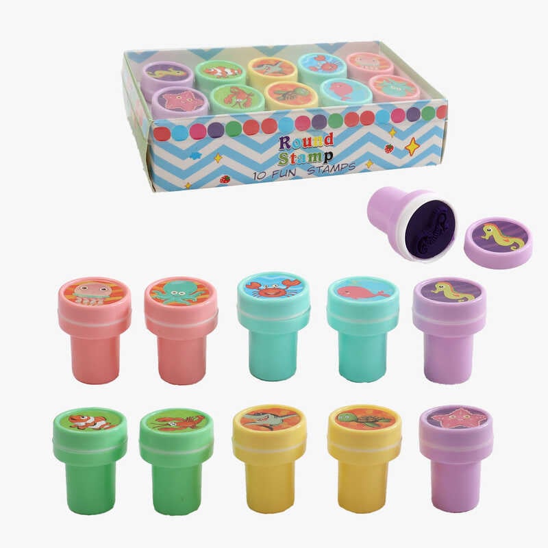 Набір печаток C 71060 (420) "Море і його жителі", розмір: 2.5х3 см, 10 штук в упаковці, вбудоване чорнило, в коробці