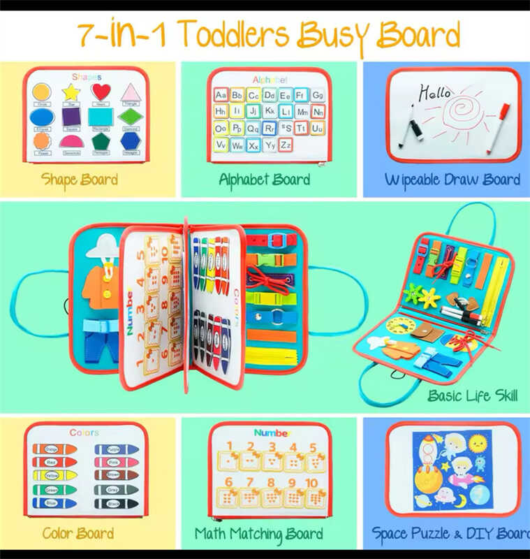 Логічна папка C 70899 (38) 7в1, фетрова, елементи на липучках, англ. абетка, форми, кольори, цифри, дошка пиши-стирай, 2 маркери, в пакеті