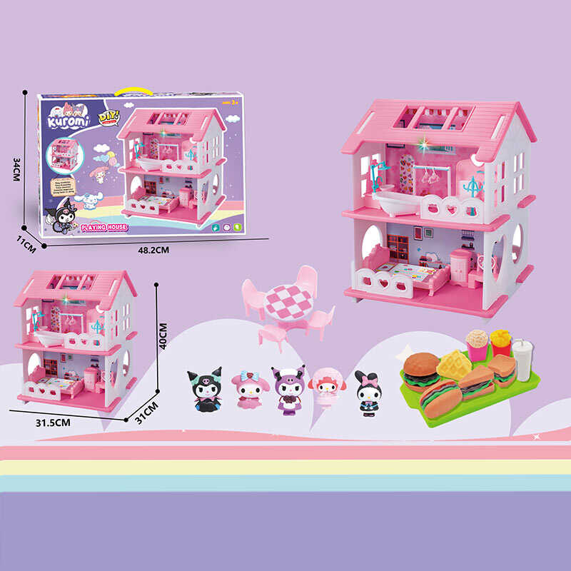 Будиночок з героями YQ 561 (24) розміри будиночка: 31,5х31х40 см, 2 поверхи, меблі, 5 фігурок героїв, муляжі продуктів, в коробці