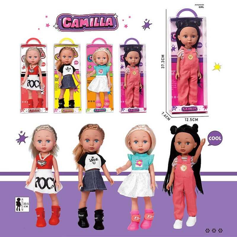 Лялька A 925 A (48/2) 4 види, висота 33.5 см, знімний одяг, рухливі кінцівки, прошите волосся, імітація скляних очей, в коробці, ВИДАЄТЬСЯ ТІЛЬКИ МІКС ВИДІВ