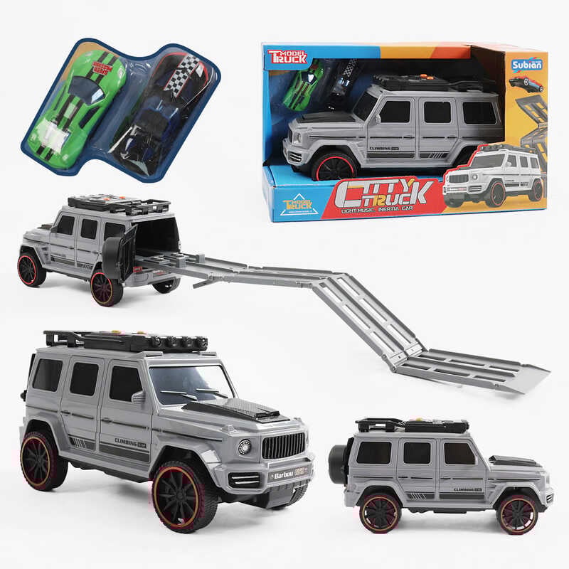 Джип музичний S 977-121 Штрих = 10619 (36/2) СІРИЙ, звук, світло, інерція, машинки в комплекті, в коробці