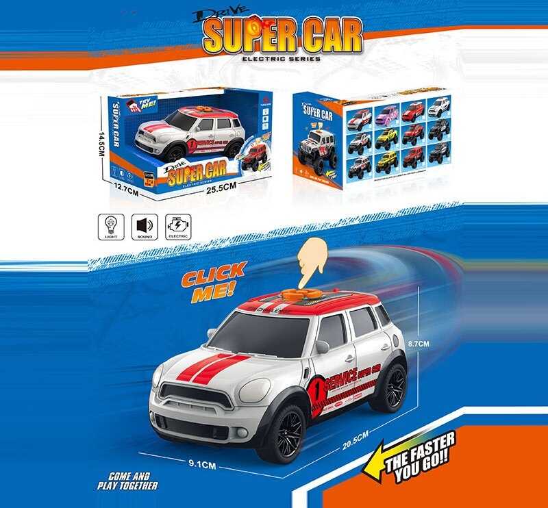 Машина музична E 25-1 (60/2) світло, звук, їздить вперед та назад, гумові колеса, масштаб 1:18, в коробці