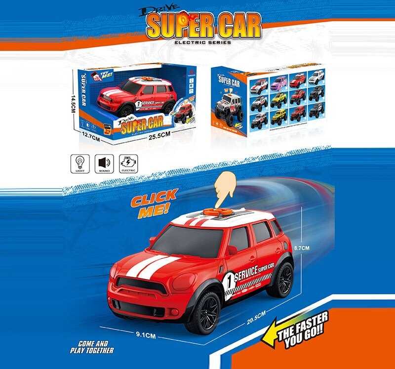 Машина музична E 25-3 (60/2) світло, звук, їздить вперед та назад, гумові колеса, масштаб 1:18, в коробці