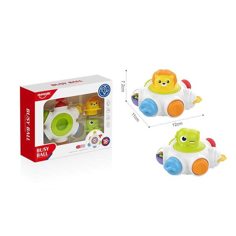 Бізіборд HE 8031 (72) сфера з кульками, 7 забавок, пальчикові ігри, тріскачка, пискавка, 2 фігурки, в коробці