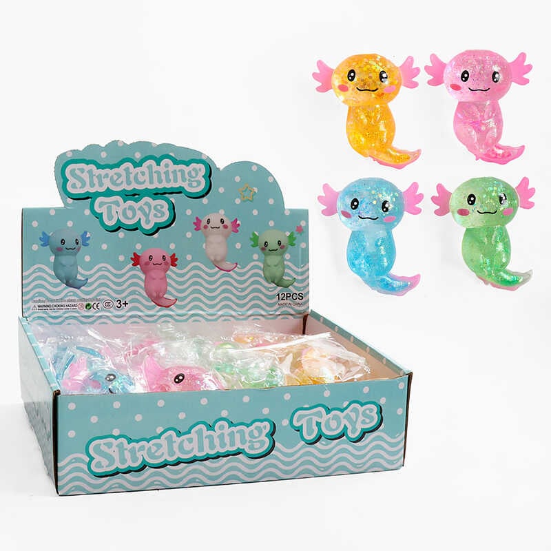 Гра антистрес C 72759 (12) ЦІНА ЗА 12 ШТУК В БЛОЦІ, “Аксолотль “, розмір - 8х10 см,  глітер, гель, в коробці