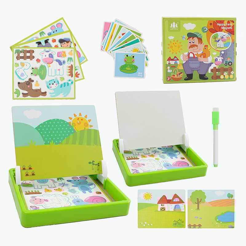 Магнітні пазли C 52502 (28) "Ферма", дерев’яна дошка, маркер, картки, магніт, назви англійською мовою, в коробці