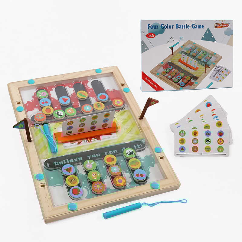 Дерев’яна магнітна дошка C 73222 (48) логічна гра для двох, 12 двосторонніх карток із завданнями, 2 стилуси, в коробці