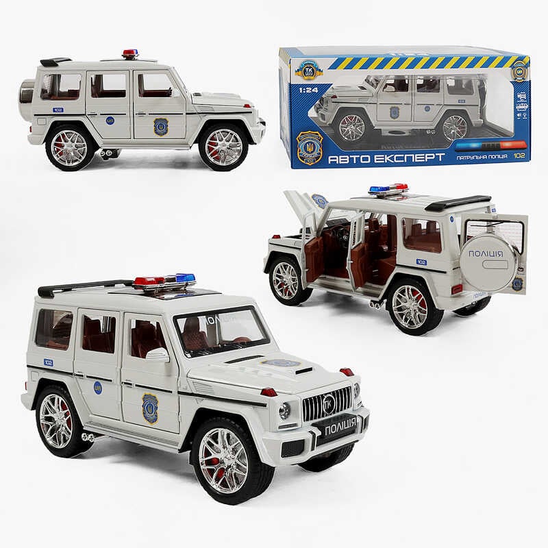 Машина 32968 (24/2) "Авто Експерт", "Поліція",  інерція, звук, підсвічування, відчиняються двері, багажник, капот, масштаб 1:24, в коробці