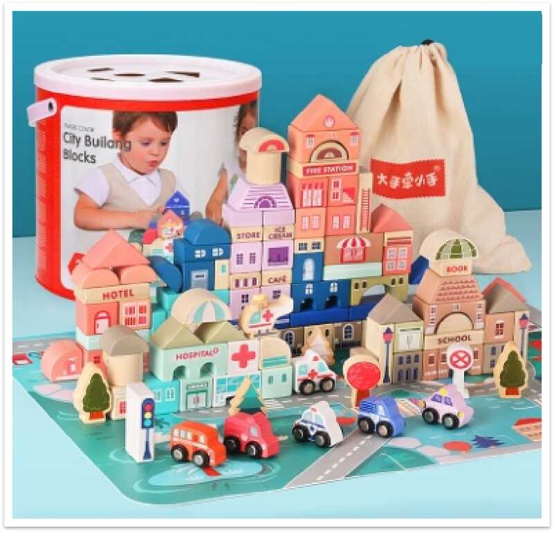 Конструктор C 65440 (12) дерев’яний, мішечок для зберігання, пазли, у відрі