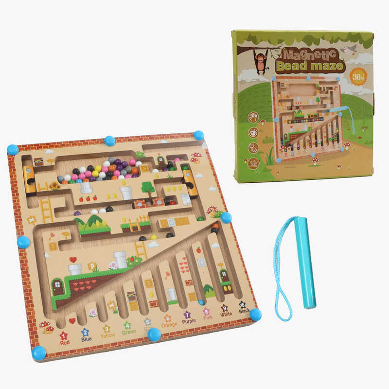 Дерев`яна магнітна дошка C 74275 (80) стилус, лабіринт, сортер, кольори англійською, цифри, в коробці