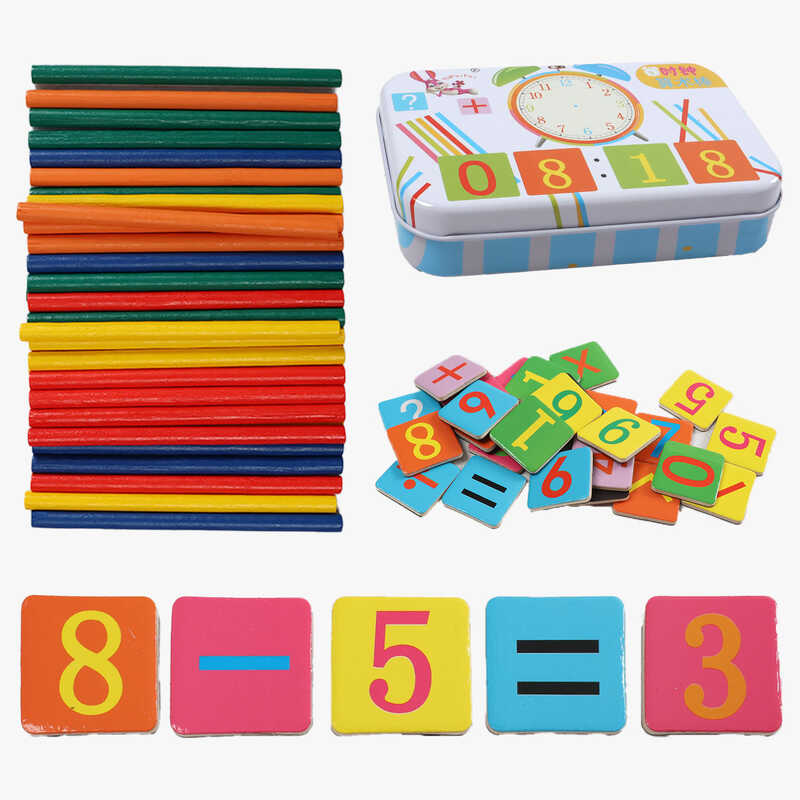 Логічна гра C 74290 (200)  дерев`яні магніти, цифри, математичні позначки, палички, кольори,  в боксі