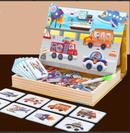 Магнітна гра C 74014 (32) “Транспорт”, дерев'яна, картки із завданнями, дошка пиши-стирай, в коробці