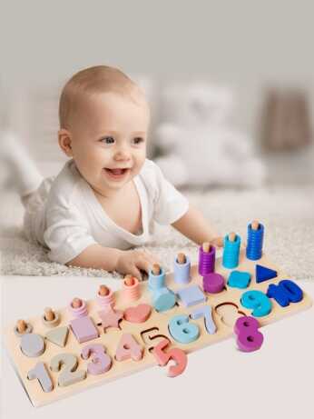 Дошка логічна С 74617 (36) дерев'яна, сортер, дерев'яні кілочки, кольорові кільця, цифри, фігури, в коробці