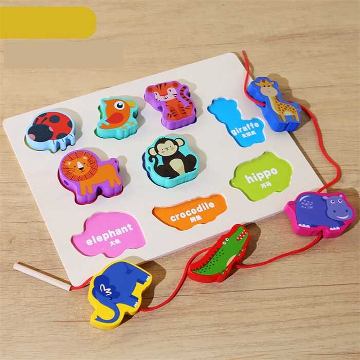 Вкладиші С 74553 (48) “Тваринки”, 9 штук, гра шнурівка, назви англ. мовою, у плівці