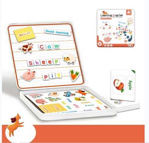 Магнітна гра  С 74470 (48) “Англійська мова”, абетка, слова, цифри, двосторонні картки,  маркер “пиши-витирай”, металевий бокс в пакеті