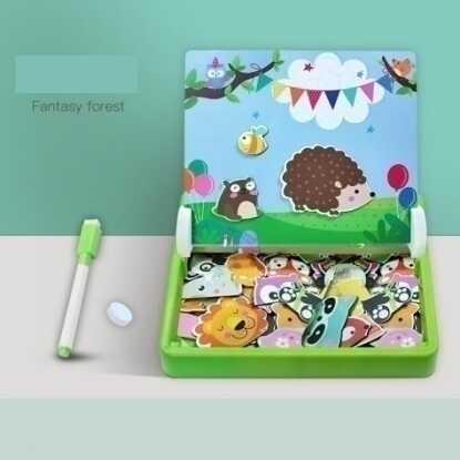 Магнітні пазли С 74451 (28) "Тварини", дерев’яна дошка, маркер, картки, магніт, назви англійською мовою, в коробці