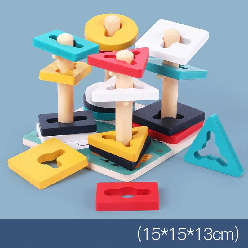 Логічна гра 74387 (45) дерев’яна, розмір -  15х15х13 см, геометричні елементи, кілочки з перетинками, кольори, в коробці