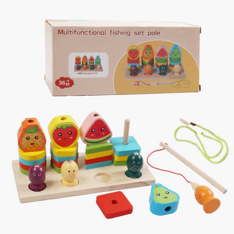 Логічна дошка F 43638 (48) дерев’яна, магнітна риболовля, кілочки, сортер за кольорами та формами, в коробці