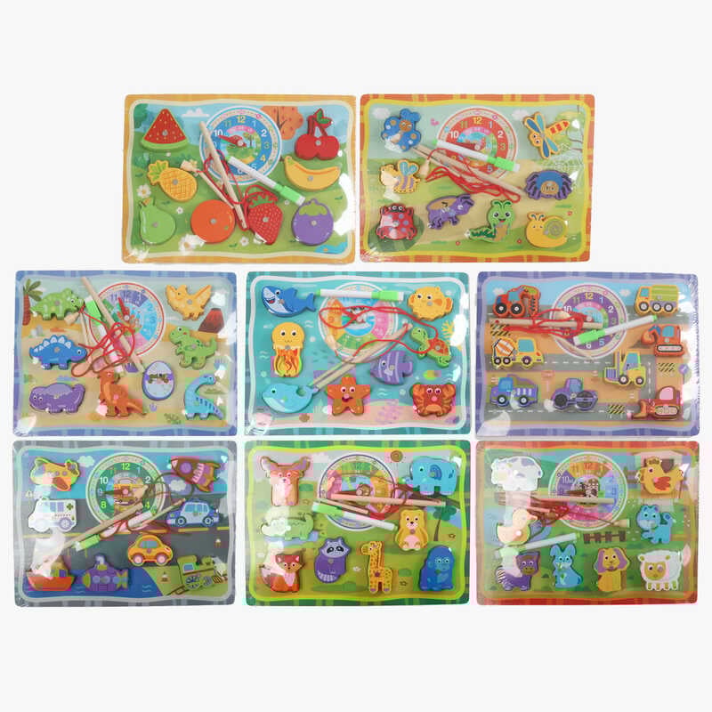 Логічна дошка C 74615 (60) дерев`яна, годинник, магнітна риболовля, маркер, у плівці, ВИДАЄТЬСЯ МІКС ВИДІВ