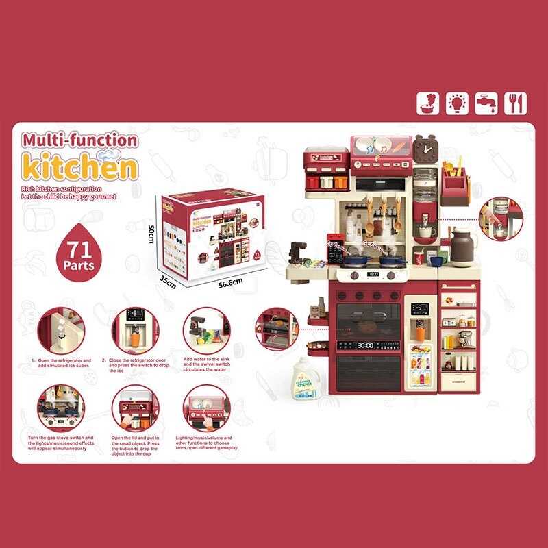 Кухня WY 511-1 A (3)  71 елемент, звуки, підсвічування, плита, духова шафа, кран, автоматична подача води, холодильник, кулер, посуд, харчові продукти, полички, підставка, в коробці