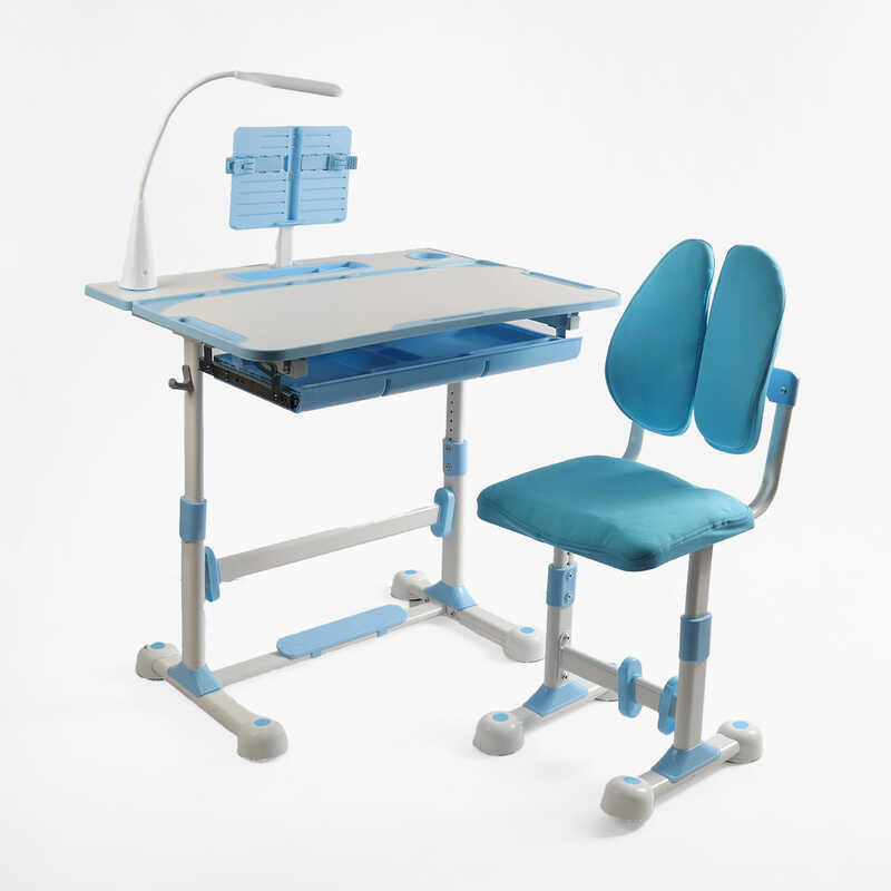 Парта дитяча зі стільчиком S-71400 (1) колір синій, регульована висота та нахил, з лампою, в коробці 