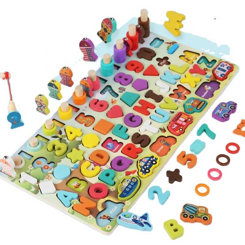 Логічна дерев`яна дошка С 75503 (30) магнітна риболовля, сортер, цифри, арифметичні знаки, літери англійського алфавіту, транспорт, кілочки, в коробці