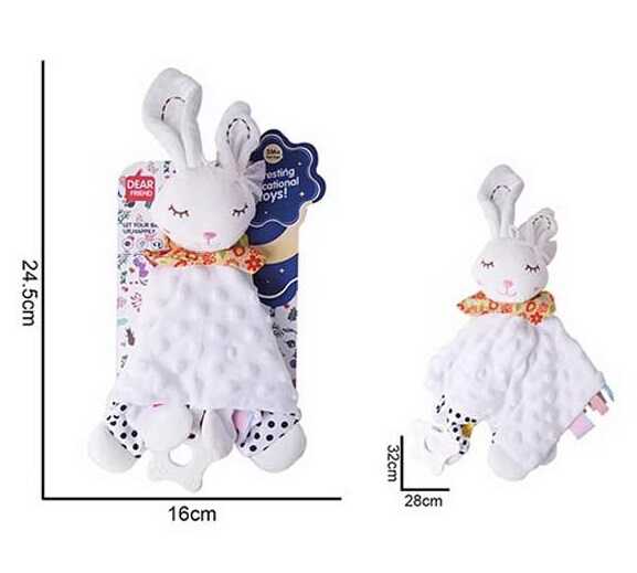 Брязкальце-комфортер 688 M65 (96) "Зайчик", текстильне, гумовий прорізувач, шумливі вушка, петелька для підвішування, в пакеті