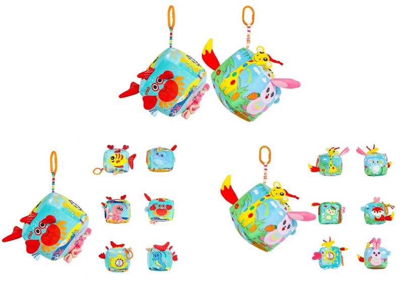 М`яке брязкальце C 75318 (60) 2 види, “Куб”, мелодія вітру, брязкаючі елементи, пискавка, заводний механізм, шарудять елементи, кріплення, в пакеті