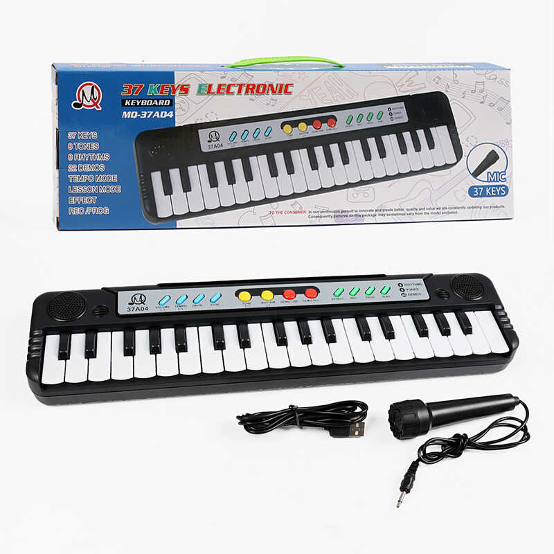 Синтезатор MQ 37 A04 (48/2) 37 клавіш, ефекти, мікрофон, мелодії, запис та відтворення звуків, працює від мережі та батарейок, в коробці