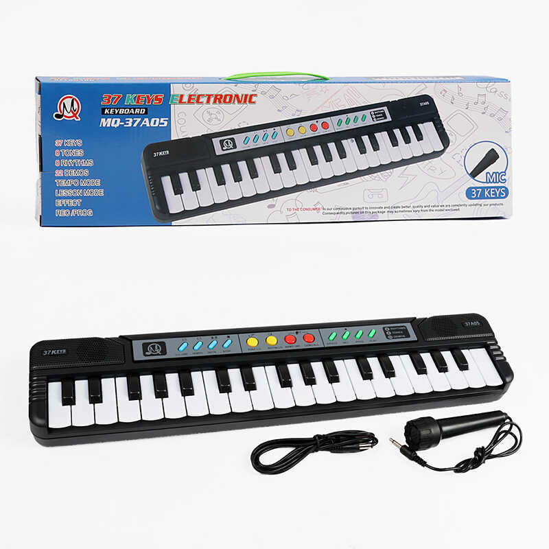Синтезатор MQ 37 A05 Штрихкод=97152 (48/2) 37 клавіш, ефекти, мікрофон, мелодії, запис та відтворення звуків, працює від мережі та батарейок,в коробці