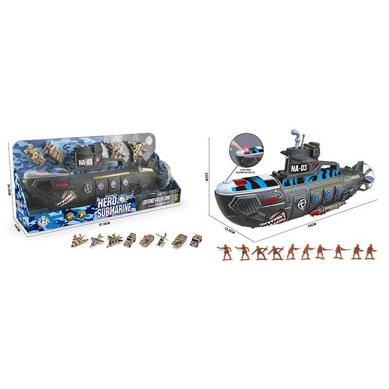 Підводний човен 1828-146 A (12) 19 елементів, звуки, підсвічування, рухливі елементи, ігрові фігурки: солдати, літаки, танки, в коробці