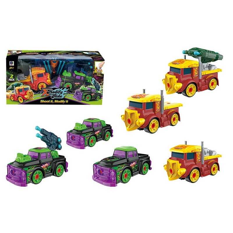 Набір машин 661-2006 (18) 2 машинки, конструктор, викрутка, 2 механічних запускачі, 4 снаряди, в коробці