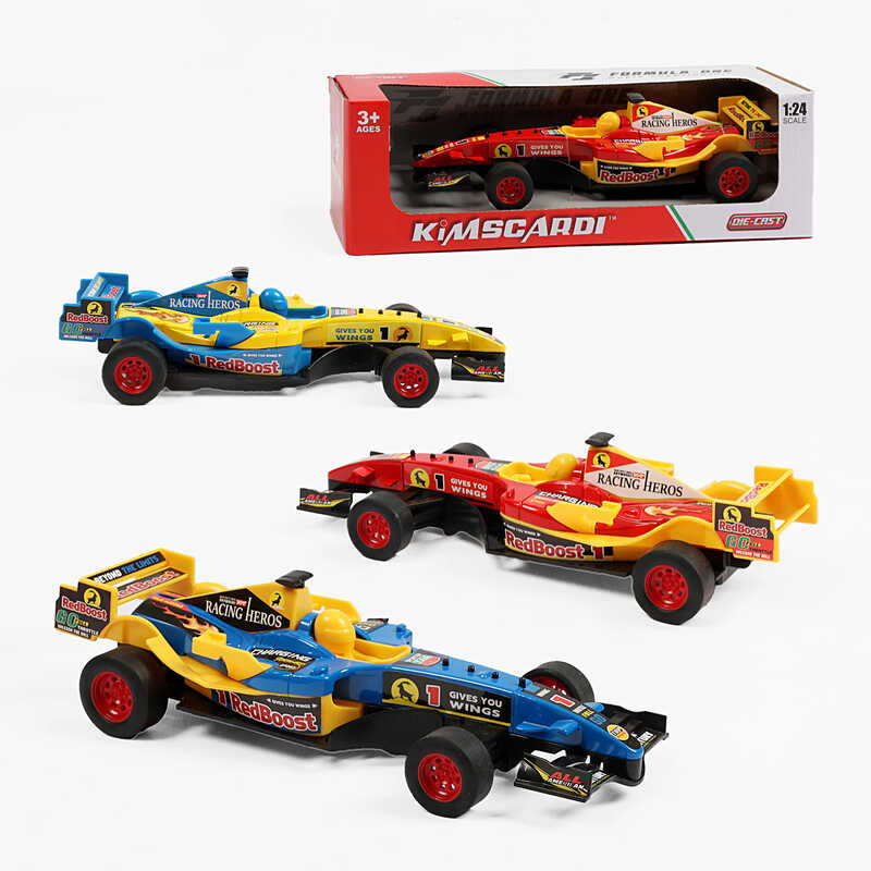 Машинка XY 174 (96/2) металопластик, довжина 20 см, масштаб 1:24, інерція, гумові шини, імітована фігурка гонщика, в коробці