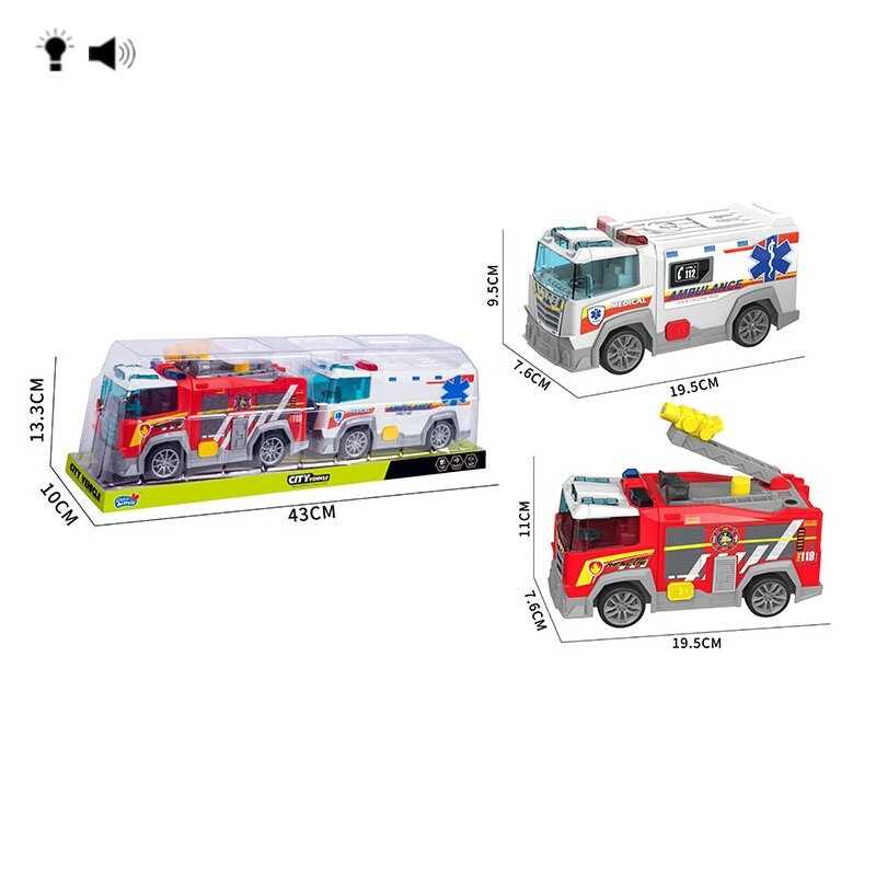 Набір спецтехніки HH 3019 (48/2)  2 машини, підсвічування, звук, інерція, помповий механізм,  рухомі елементи, в слюді