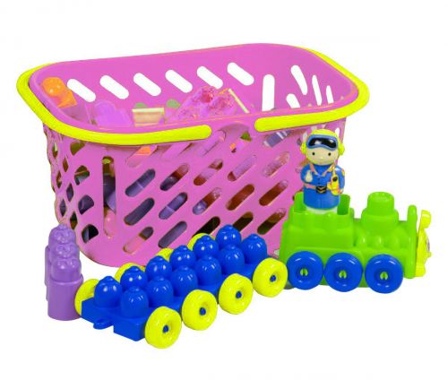 Конструктор з поїздом, 43 дет (в рожевій кошику)