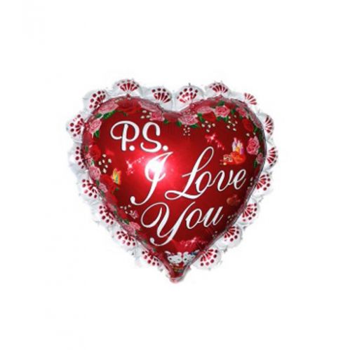 Повітряна кулька Серце 24"(60см)  P.S.  I.L.Y. З каймою ЧЕРВОНЕ, кулька фольгована