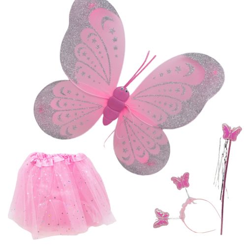 Набір феї казковий (рожевий), крила, спідниця, обруч та паличка