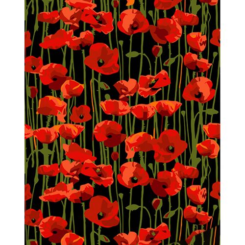 Картина за номерами на чорному фоні "Макове поле" 40х50