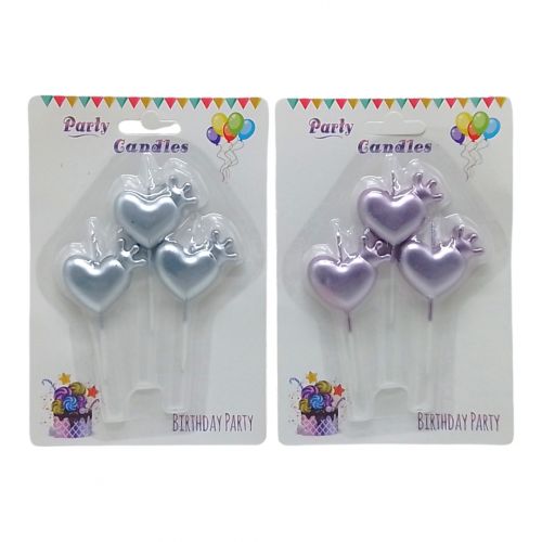 Набір свічок для торта "Сердечки" 3шт(32877)