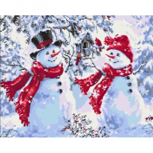 Алмазна мозаїка "Веселі сніговики" 40х50 см