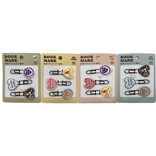 Закладка-скріпка для книг силіконова 3 шт."Сердечки" 6 см (мікс видів)