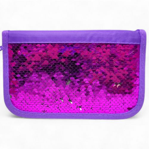 Пенал-книжка з паєтками (3 відділення) фіолетовий