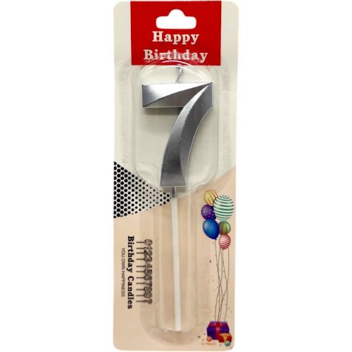 Свічка для торта "Цифра 7" срібляста